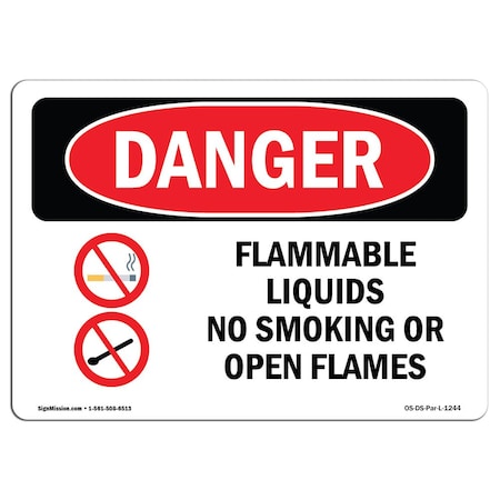 Signmission OSHA, Flammable Liquids No Smoking Or Open Flames, 5in X 3.5in, 10PK, 3.5" W, 5" L, Landscape, PK10 OS-DS-D-35-L-1244-10PK